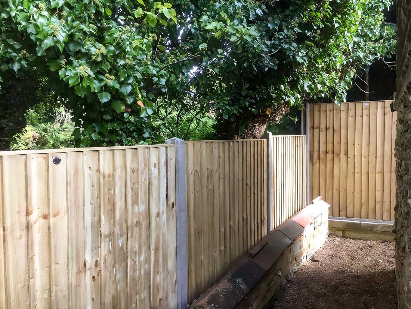 Panel fencing running through garden and along bottom.