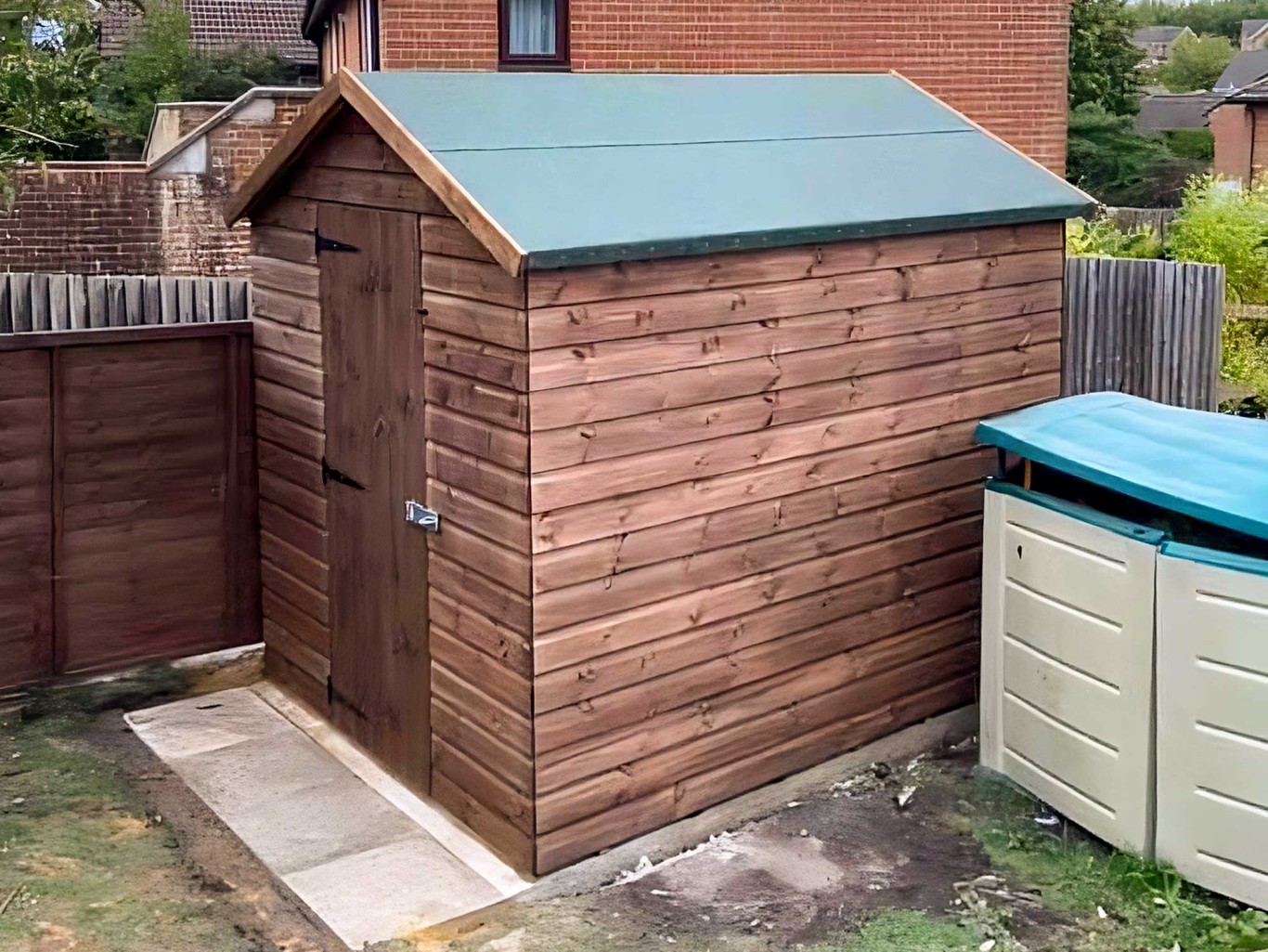 Medium sized garden shed with apex roof.