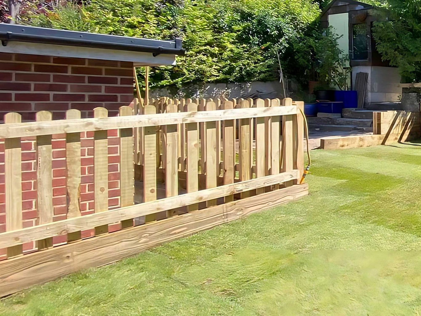 Picket fencing in new garden area.