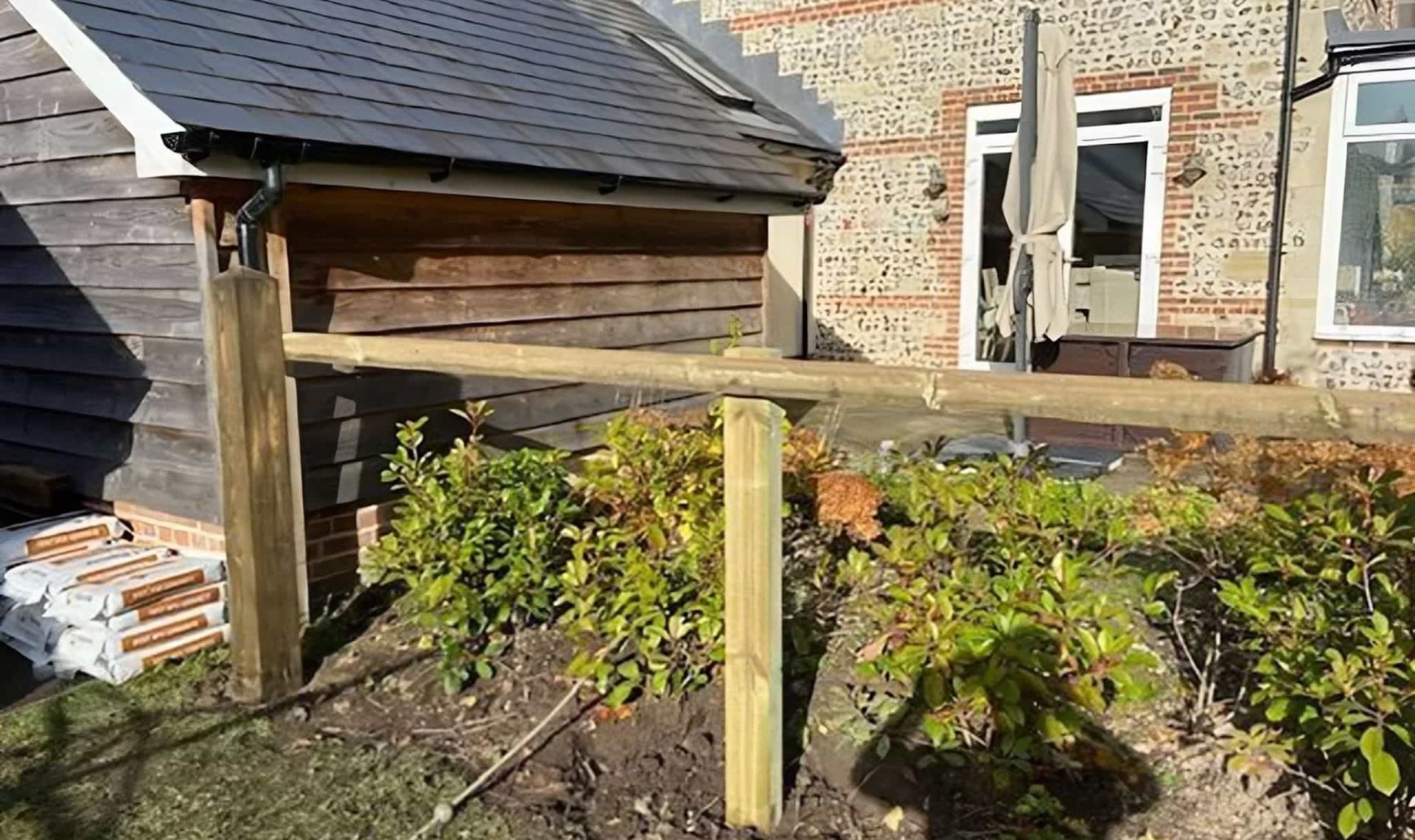 Fence post being installed.