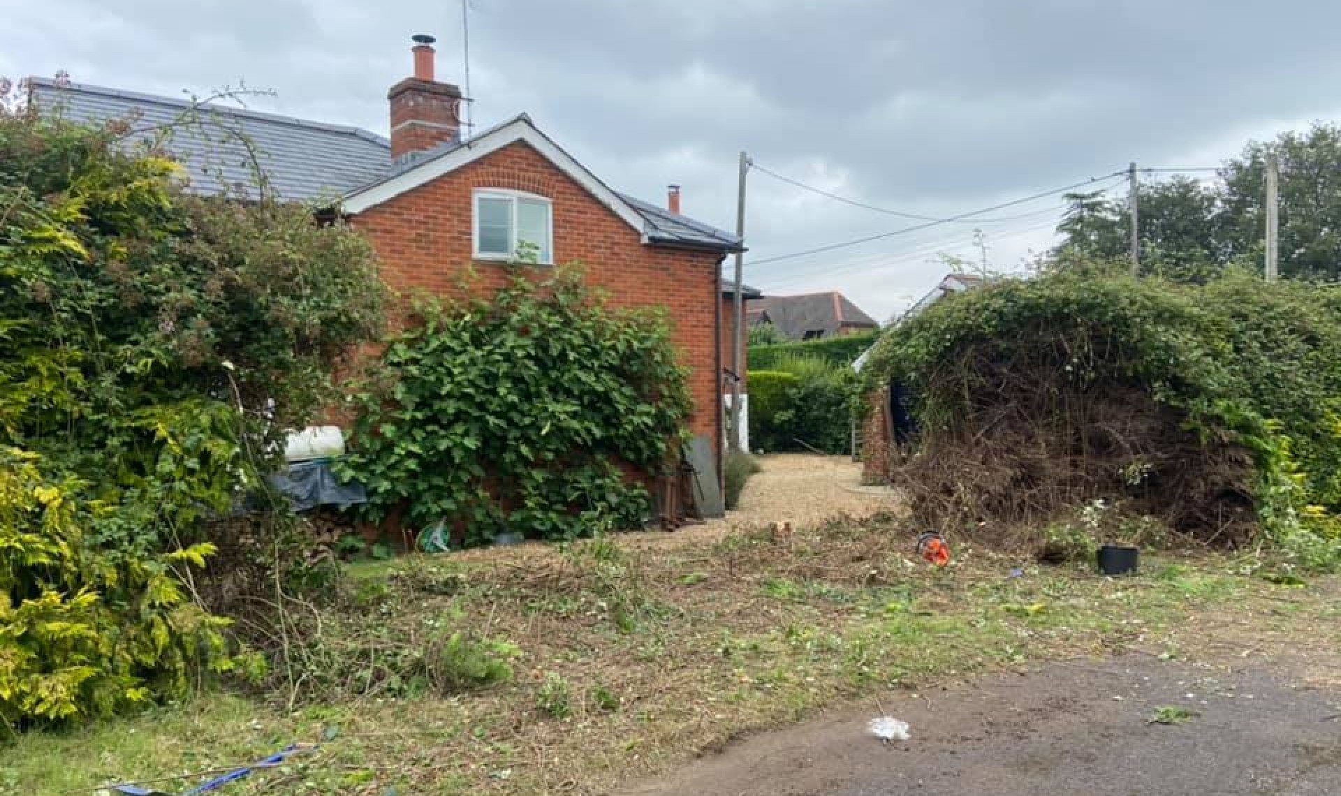 Whiteparish property before the fence installation with bushes cut back.