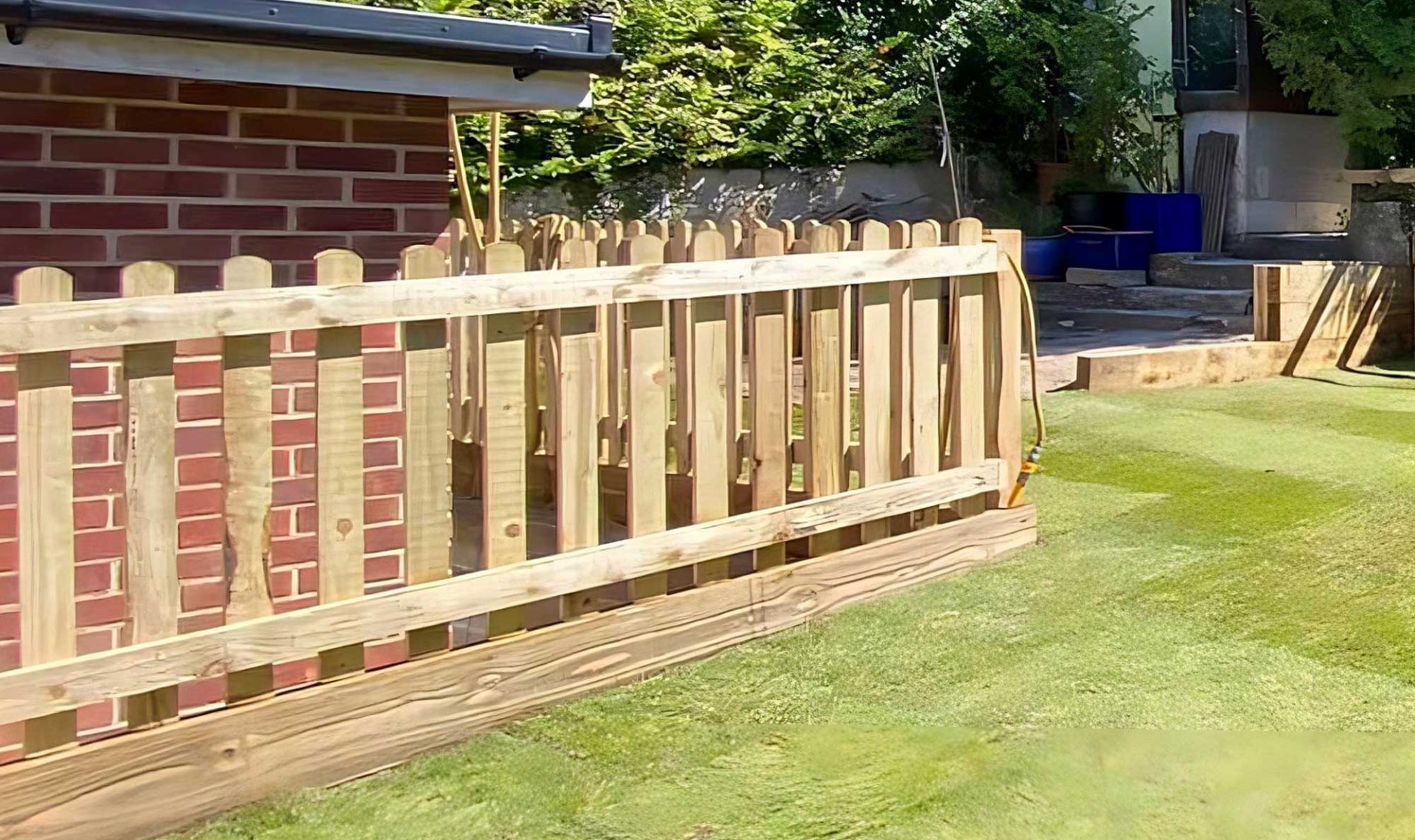 Picket fencing in new garden area.